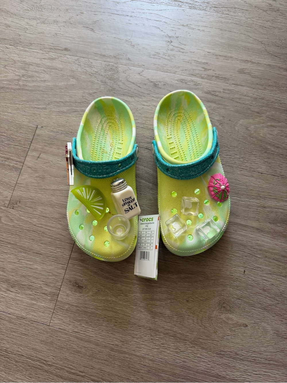 CROCS Lime Green and Teal Girls' Clog with Charms - Picture 1 of 2